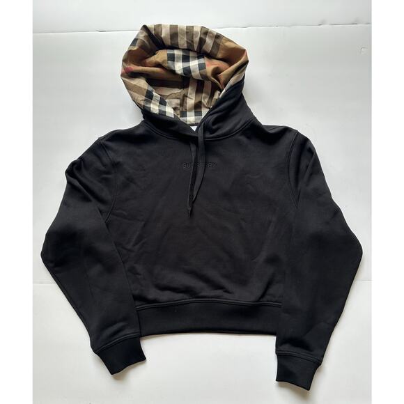 Burberry Talley Logo Checked Sweatshirt with Hoodie Black S 8084391 NWT $760 - Picture 4 of 16